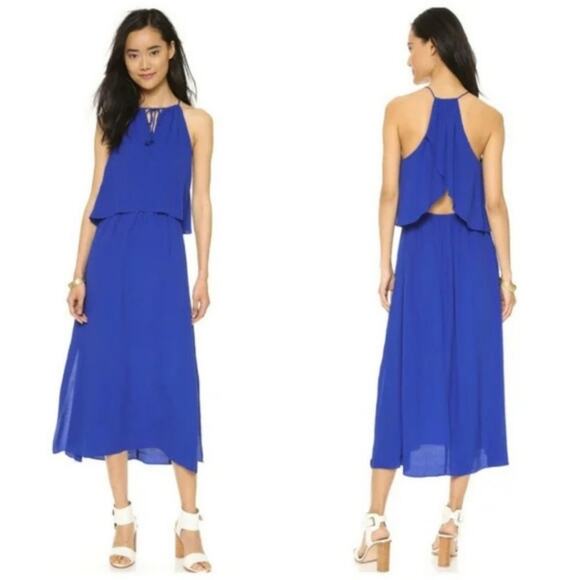 Madewell Maxi Dress Size 2 Flutter Back Overlay Midi Tiered Slit Royal Blue - Picture 1 of 16